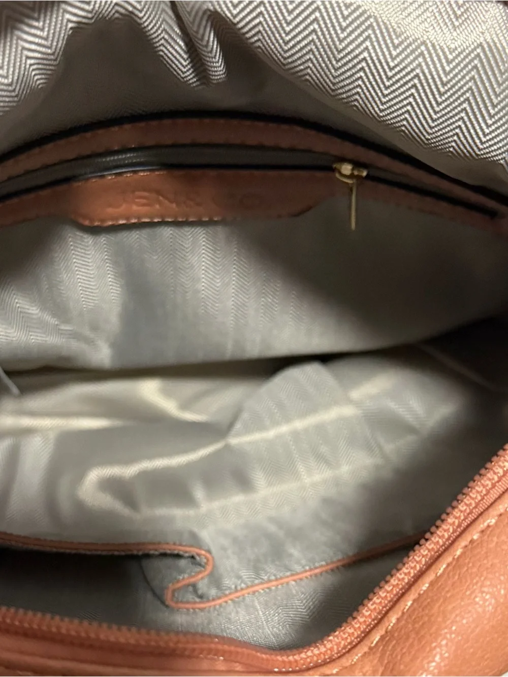 Women's Tan Faux-Leather Backpack with Front Zip Pocket